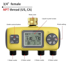 1pc Digital Water Timer 4-Outlet Garden Irrigation Timer Rainwater Sensing Irrigation Watering System Precision Controller(Roller NPT Thread)