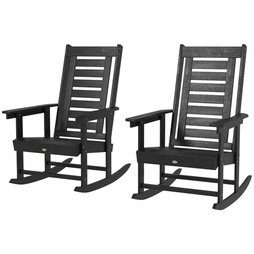 Amgalers 2Pcs Outdoor Rocking Chairs, Porch Patio Rockers with Slatted Seat 265LBS Capacity for Gardens, Backyards, Balconies(Black)