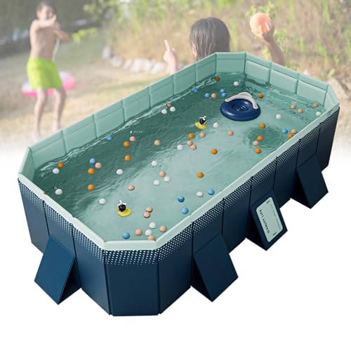 CHSUFBTY Portable Collapsible Swimming Pool - Quick Setup, Space-Saving Foldable Design, Double Drain - 3m Family Size(Tianzhu Blue,116 * 64.9 * 21.6in)