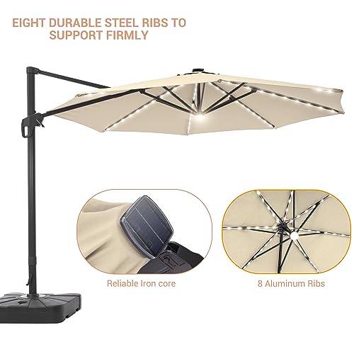 SANLUCE FLAME&SHADE 11FT Patio Umbrella with Solar Lights Sand
