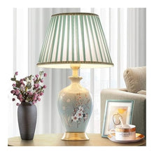 WOAITIANTIAN Desk Lamps Remote Control Ceramic Table Lamp with Painted Flower for Bedside