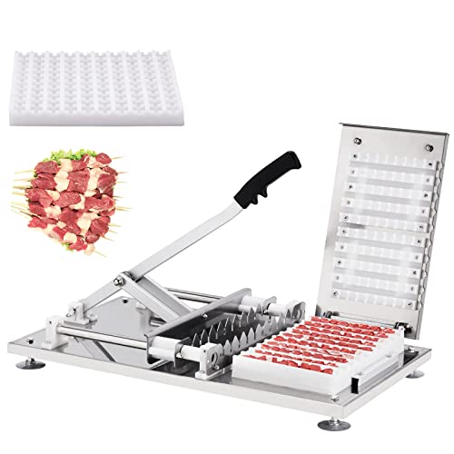 JDXQBLD Stainless Steel Manual Mutton Kebab Skewer Machine,10 Holes Barbecue Kebab Maker,w/Meat Boxes,Meat String Skewer Machine