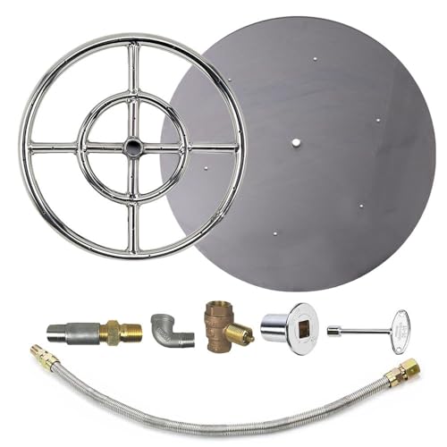 Spotix AFG Match Lit Fire Pit Burner Kit (SS-FR-12KIT-PAN-LP-MSCB), Round, 12-Inch Burner, 18-Inch Flat Pan, Propane, Polished Chrome, with Flange, Key, Valve, Flex Line and Fittings
