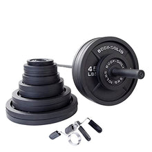 Body-Solid Cast Iron Olympic Weight Plate Set 500lbs with Bar Black