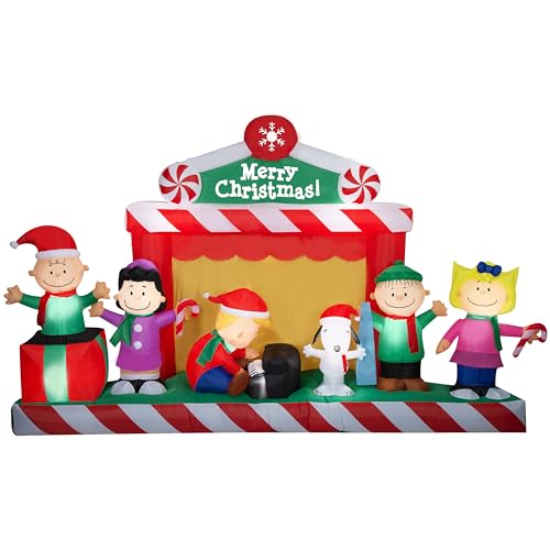 Gemmy Giant Christmas Inflatable Peanuts Gang Stage Scene, 7 ft Tall, Multi