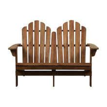 Outdoor Escape Solid Acacia Wood Adirondack Double Bench with Armrests, Two-Seat Patio Bench for Porch, Deck and Backyard Seating, Brown
