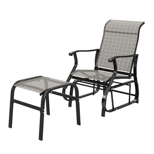 Amgalers Outdoor Glider Chair with Ottoman, Mesh Patio Glider, Anti-Rust Steel Frame, Anti-Slip Pads for Porch Garden Backyard(Gray)
