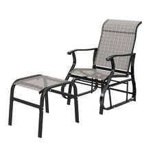 Amgalers Outdoor Glider Chair with Ottoman, Mesh Patio Glider, Anti-Rust Steel Frame, Anti-Slip Pads for Porch Garden Backyard(Gray)