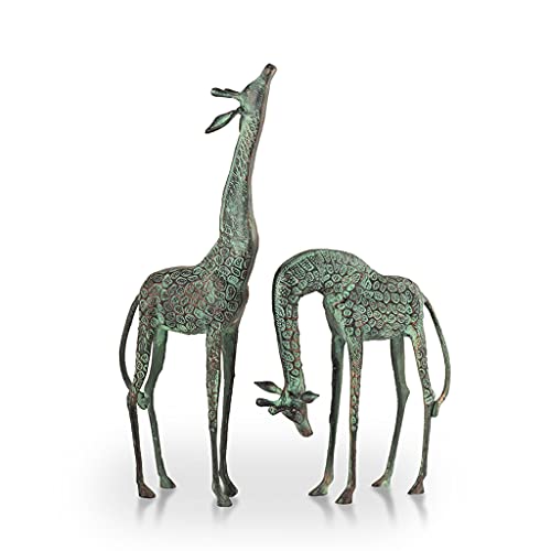 Zeckos SPI Home Verdigris Finish Cast Aluminum Treetopper Giraffes Garden Sculpture Outdoor Décor