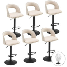 Furnimart Outdoor Bar Stools Set of 6 with Covers Waterproof, Adjustable Patio Stools with Hollow Back, Counter Height Swivel Chairs for Garden, Yard, All-Weather Textilene Fabric, PU Beige
