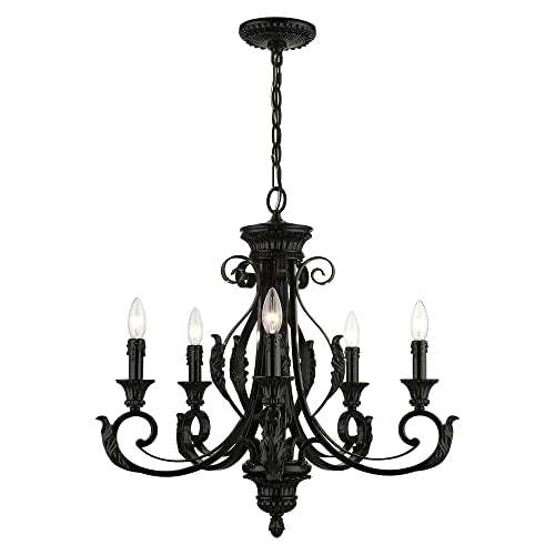 Livex Lighting, 49065-68, Valencia Collection, 5 Light Shiny Black Chandelier