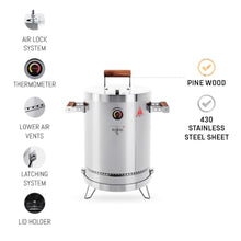 INGRILL Mini 6 lb Stainless Steel Vertical Barrel Smoker Grill, 3-in-1 Charcoal BBQ for Smoking, Grilling & Baking, Low-Smoke Design with Backpack Bag & Fishbone Skewer Rack for Balconies