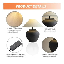 WOAITIANTIAN Desk Lamps Farmhouse Table Lamp 18.8" Black Ceramic Rustic Nightstand for Bedroom Living Room(Black)