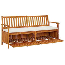 LKJVFCPW 67-Inch Solid Acacia Wood Patio Storage Bench with Cream White Cushioned Seat for Outdoor Garden Deck Entryway Furniture