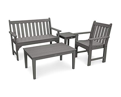 Polywood Vineyard 4-Piece Bench Seating Set (Slate Grey)