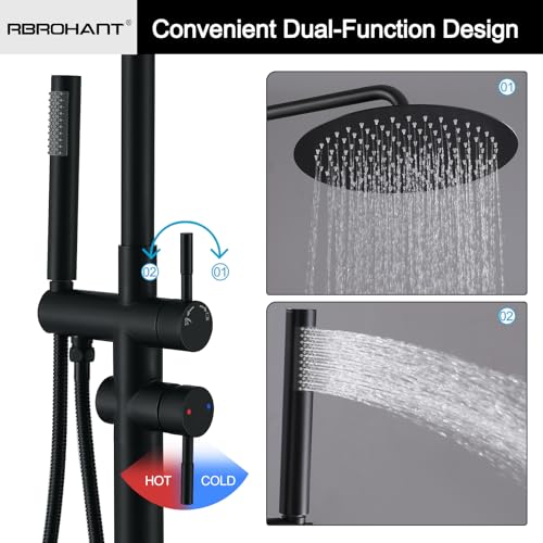 RBROHANT Freestanding Outdoor Shower Adjustable with Rain Shower Head Matte Black