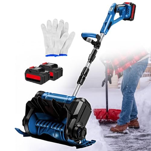 Home Electric Snow Shovel, Compact Handheld Snow Removal Equipment, Rechargeable Outdoor Snow Thrower,3-Way Chute Control,Cleaning Width Up to 30 cm,for Yard/Farm/Road Blue-2batteries