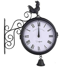 J3DFGFLR Outdoor Garden Wall Clock Garden Wrought Iron Wall Clock Outdoor Double-Sided Rooster Design Wall Hanging Clock with Bell for Garden Home Decoration