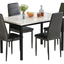FURUIM2024M Dining Table 5 Pieces Dining Table Set Kitchen Table Set Faux Marble Top Table and 4 Faux Leather Upholstered Chairs for Kitchen Table and Chairs Dining(Black)