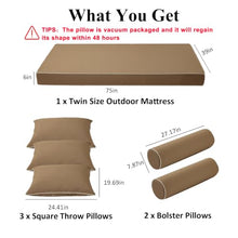 Twin Outdoor Mattress Package 75x39x6in Waterproof Daybed Cushion Set,Khaki