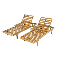 Christopher Knight Home Acacia Wood Chaise Lounge Chair Set of 2, Double/Single Outdoor Sunbathing Pool Lounger, Patio Wooden Adjustable Backrest Lounge Sofa,Teak (Frame Only)