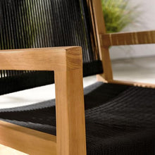 Modway Vienna Outdoor Patio Teak Wood Dining Armchairs Set of 2 in Natural Black – Woven Rope Teak Accent Patio Chairs with Armrests – Weather-Resistant Deck Chairs for Backyard, Porch