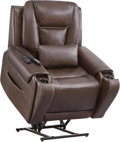 HTERWQEA Oversized Power Lift Recliner Chair with Heat Massage, Cup Holders