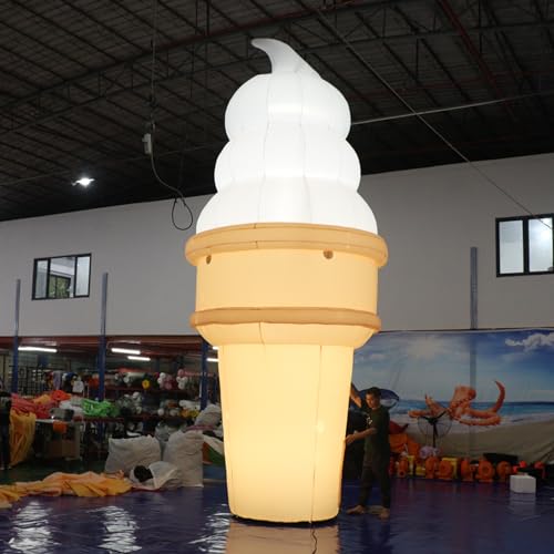 YBZCHLM Giant Inflatable Ice Cream Cone with Lights Khaki & White 10Ft H