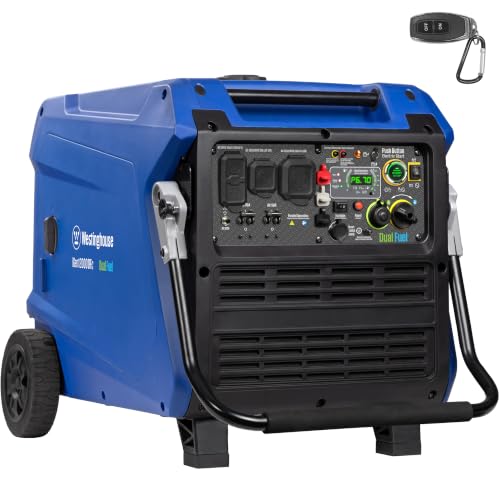 Westinghouse 12000 Peak Watt Dual Fuel Portable Inverter Generator, Remote Electric Start, Transfer Switch Ready, Gas and Propane Powered, Low THD - Safe for Electronics, Parallel Capable, CO Sensor