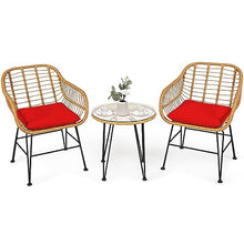 DUYHBAWRS 3PCS Patio Bistro Rattan Furniture Set Cushioned Chair W/Table Red