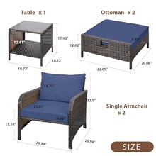 LEVELEVE Balcony Furniture 5 Piece Patio Conversation Set, PE Wicker Rattan Outdoor Lounge Chairs with Soft Cushions 2 Ottoman&Glass Table for Porch, Lawn-Brown Wicker