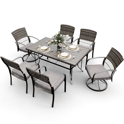 Pamapic 7 Piece Wicker Patio Dining Set for 6 with Removable Cushions Grey