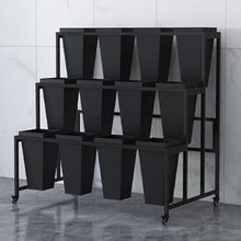 ARTUNV 3 Tier Metal Plant Stand With 12 Buckets, Heavy Duty Rolling Flower Display Rack, Movable Planter Organizer For Florist, Garden, Party, Event Decor(Color:Black)