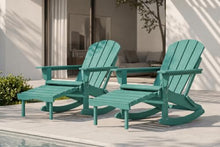 Patio Kingdom All-Weather HDPE Rocking Adirondack Chairs Set of 2, Heavy Duty Folding Patio Rocker Chairs with Ergonomic High Back, 2-Piece Outdoor Lounge Seating for Front Porch Yard, Aruba Blue