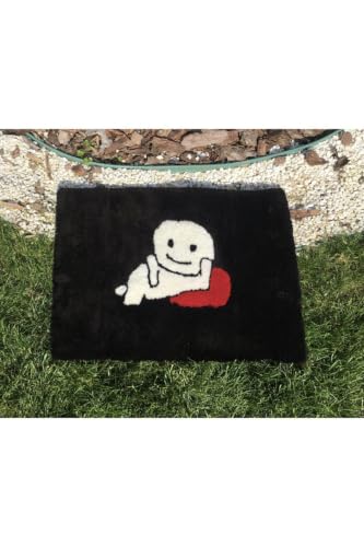 SODEF Tufted Doormat Black Rectangular Wool Blend Floor Mat - Handcrafted with Cotton Backing - Black, 21x29 inch