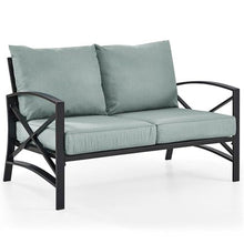 Afuera Living Metal/Fabric Patio Loveseat, Mist Green Cushions and Black Finish, 54" W x 30.5" D x 32" H, Weatherproof Steel Frame, UV/Fade-Proof Cushions, Outdoor Balcony or Porch Seating, Seats 2