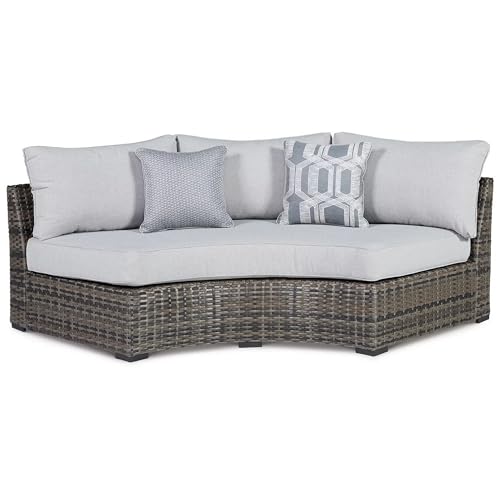 Benzara Mita 86 Inch Outdoor Loveseat with Pillows Gray Beige Black