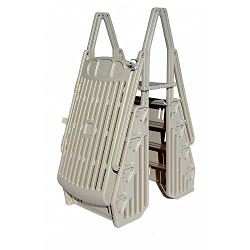 Vinyl Works GE Deluxe Adjustable A Frame Above Ground Pool Ladder w/Gate, Taupe