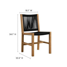 Modway Vienna Outdoor Patio Teak and Rope Armless Dining Chair Set of 2 in Natural Black – Woven Rope Side Chairs – Teak Outdoor Dining Chairs – Weather-Resistant Deck Chairs
