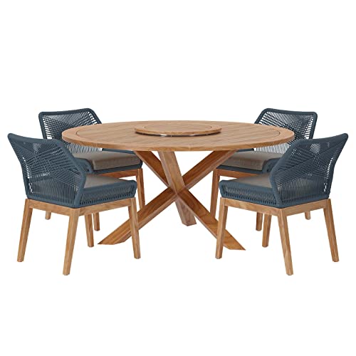 Modway Wellspring 5-Piece Outdoor Patio Dining Table Set Blue Graphite