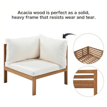 Merax Outdoor L Shaped Sofa with Coffee Table & Armrest & Beige Cushions, Strong Wood Structure Exotic Patio Furniture Set Water-Resistant, for Garden Balcony Poolside (Beige)
