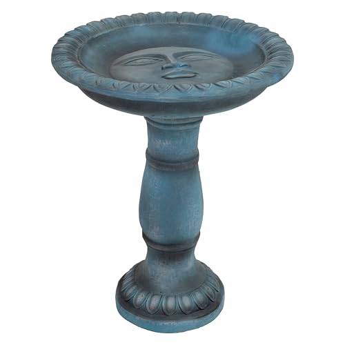 Sunnydaze Concrete Bird Bath with Textured Surface, 26” H, Patina Green
