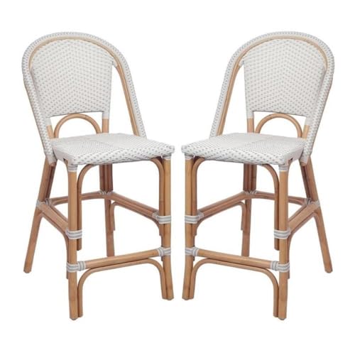 Home Square 25.5" Rattan Bistro Counter Stool in White - Set of 2