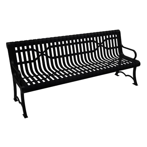 COATEDOUTDOORFURNITURE Bench, Black, 6Ft, with Back, Portable