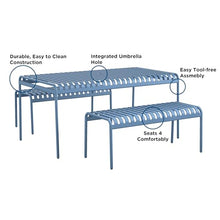Novogratz Poolside Gossip, Ola All-Steel Table and Bench Set, French Blue
