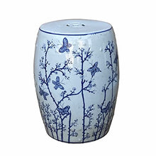 orientliving Chinese Porcelain Flower Butterflies Table Stool Blue White