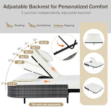 BAIESTWANG 800LB Capacity Outdoor Double Daybed with 5-Level Reclining Backrests, Patio Rattan Loveseat Iron Frame, Removable Cushions & Pillows Washable, Beige+Black