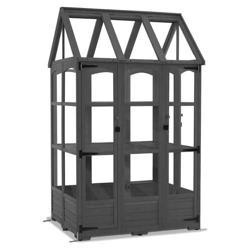 MCombo Wooden Greenhouse with Roof Vent & Lockable Doors, 0851 (Dark Grey)