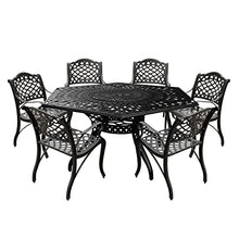 Oakland Living Modern Ornate Outdoor Mesh Aluminum 63-in Hexagon Patio Dining Set with Six Chairs Black
