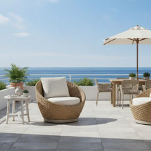 Kobalt Natural Metal Outdoor Swivel Lounge Chair with Boucle White Cushions